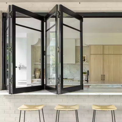 Fenêtre à double pliage en aluminium vertical, haute efficacité énergétique avec verre et cadre personnalisés