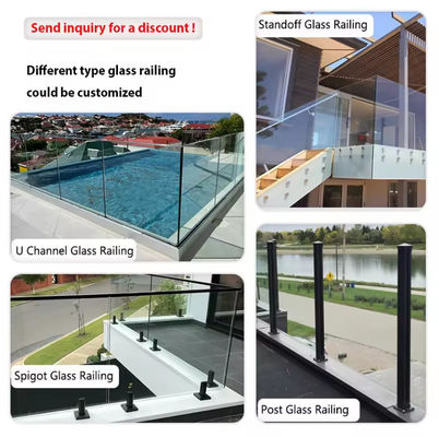 Balustrade de verre Lamel U Channel Installation montée sur le dessus avec verre stratifié