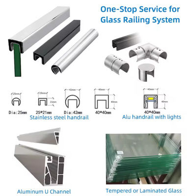 Balustrade de verre Lamel U Channel Installation montée sur le dessus avec verre stratifié