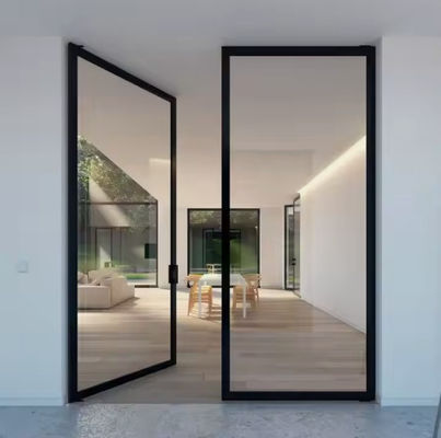 Porte pivotante en aluminium à cadre mince porte pivotante en aluminium laminée en verre trempé