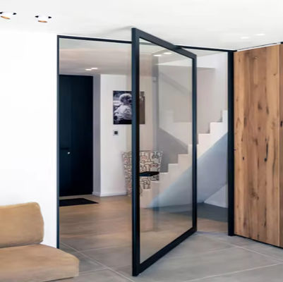 Porte pivotée en verre sans cadre en alliage d'aluminium résistante à la corrosion, facile à nettoyer