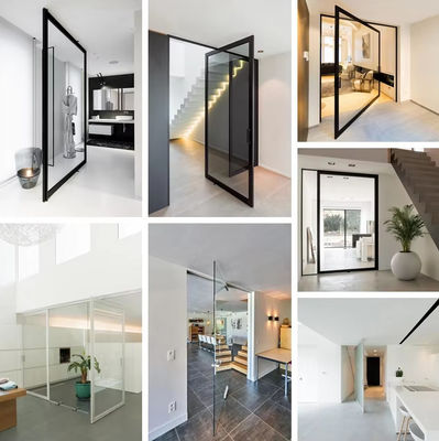 Porte pivotée en verre sans cadre en alliage d'aluminium résistante à la corrosion, facile à nettoyer