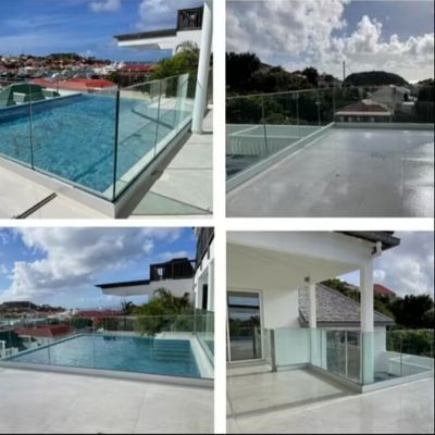 Garde-corps en verre en U avec éclairage LED coloré, verre feuilleté de 8 à 16 mm et garantie de plus de 5 ans