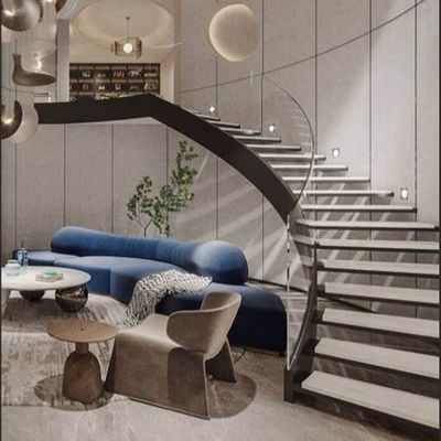 Escalier flottant moderne à l'intérieur ou à l'extérieur avec balustrades et trottoirs personnalisés pour bâtiment commercial