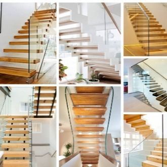 Escalier décoratif intérieur à ascenseur ouvert Escalier en verre flottant en bois