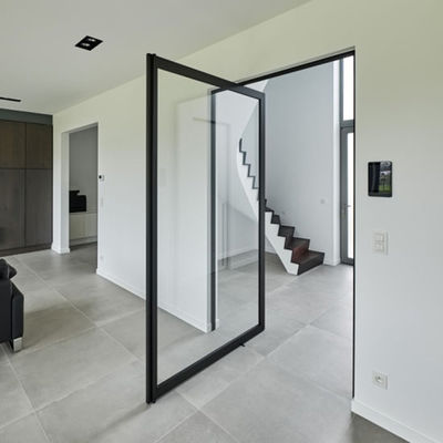 Porte d'entrée pivotée en verre de type Low-E avec verre trempé et cadre en alliage d'aluminium