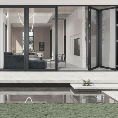 Tailles personnalisées Portes extérieures en aluminium bipliées Isolation thermique multi-panels durable