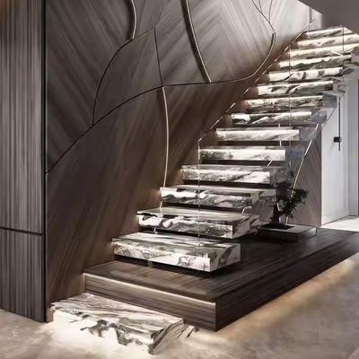 Escalier flottant droit en marbre naturel sur mesure pour les espaces résidentiels ou commerciaux