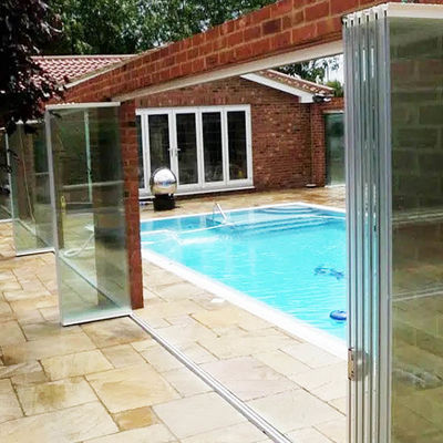 Porte en verre trempé en aluminium coulissante à double pliage transparente pour balcon de cloison