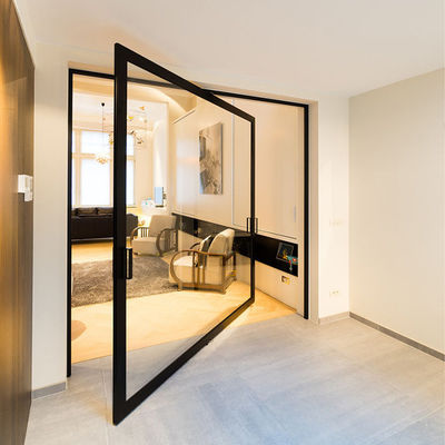 Porte d'entrée pivotée en verre de type Low-E avec verre trempé et cadre en alliage d'aluminium