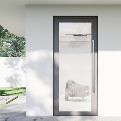 Chambre à coucher Double verre trempé Aluminium cadre Porte en verre avec revêtement en poudre Finition de surface