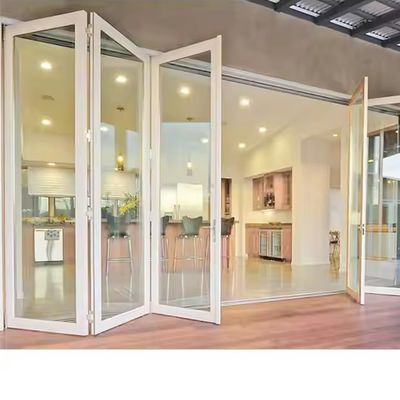 Porte coulissante pliante de patio en verre et aluminium à cadre blanc robuste