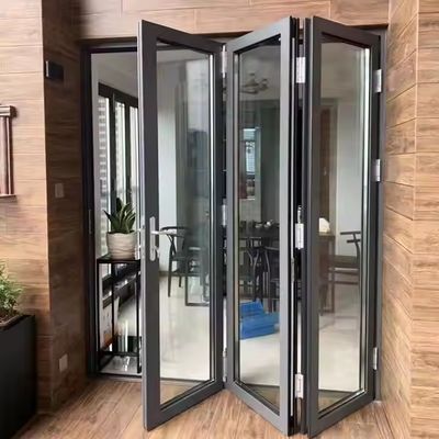 Porte pliante à double vitrage transparent, robuste et isolée thermiquement