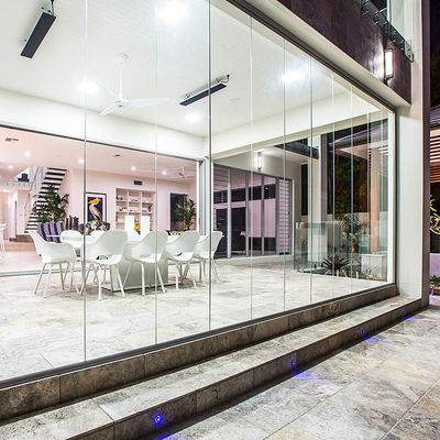 Porte en verre trempé en aluminium coulissante à double pliage transparente pour balcon de cloison